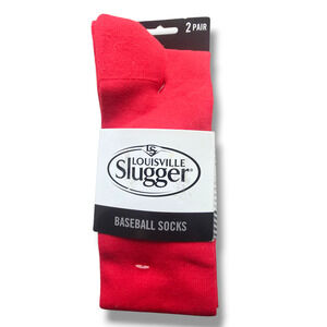 Louisville Slugger Baseball Socks Red 2 Pair Youth 4-8 Womens 5-10